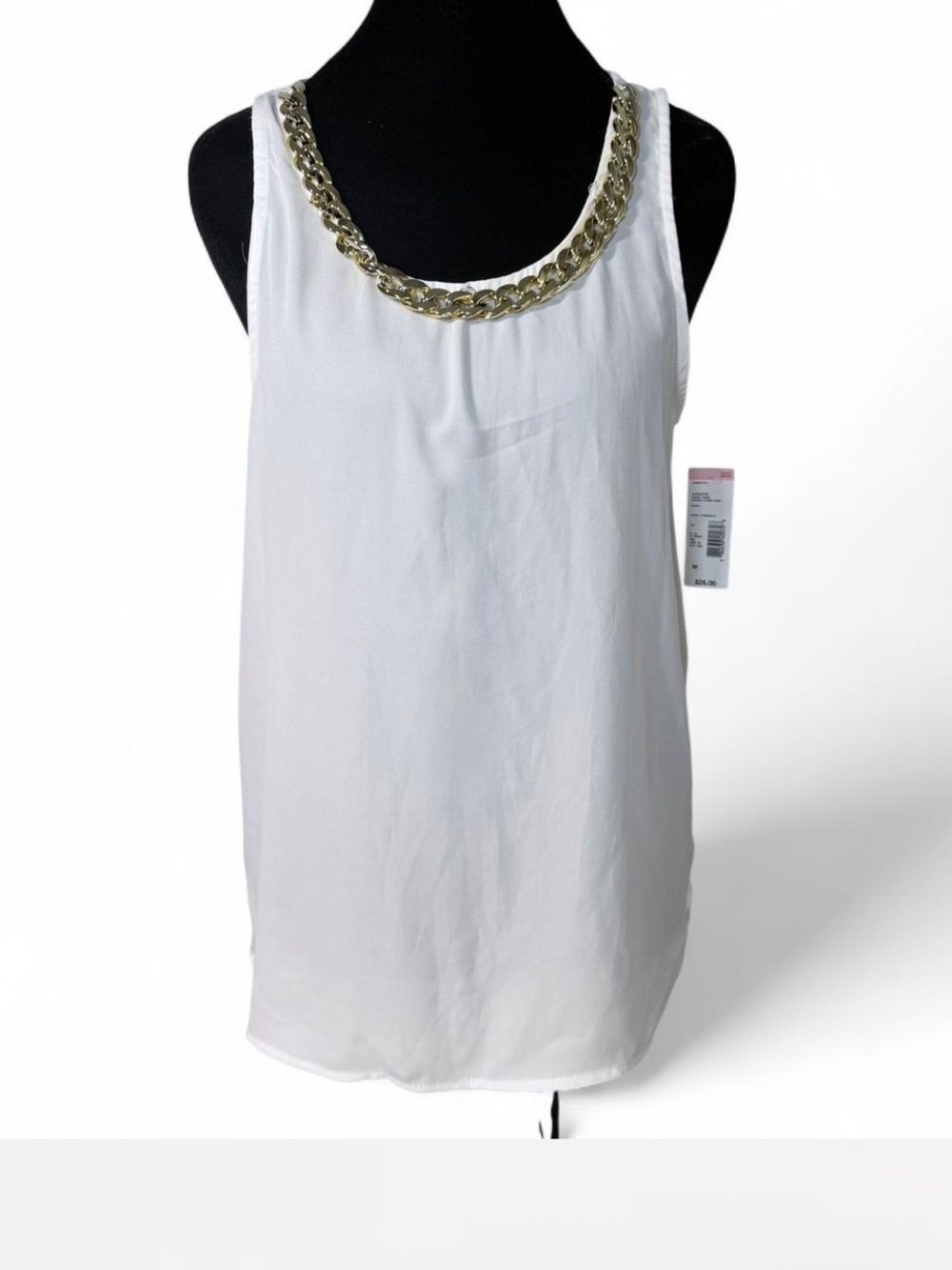 BONGO White Sleeveless Camisole with Gold Chain Trim NWT